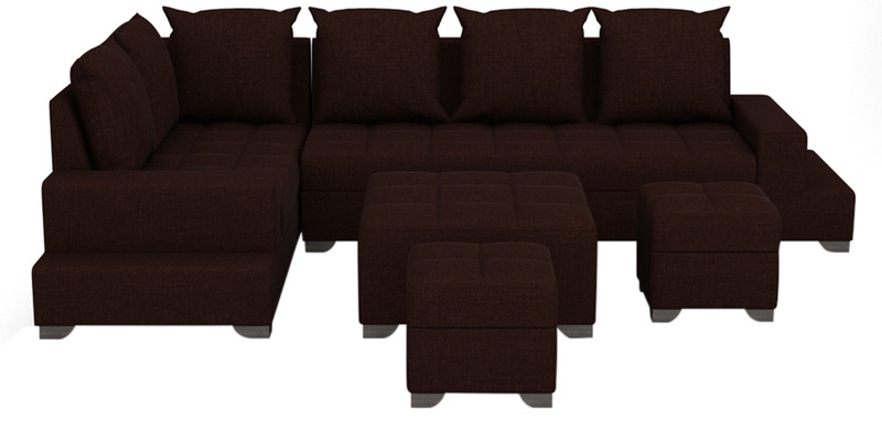 Aursen Modular Sofa with Center Table & Two Pouffes in Dark Brown